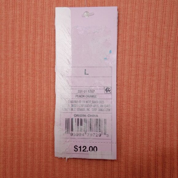 NEW Wild Fable Cropped Long Sleeve Baby Tee Shirt Women's Large Coral Peach - Picture 4 of 6